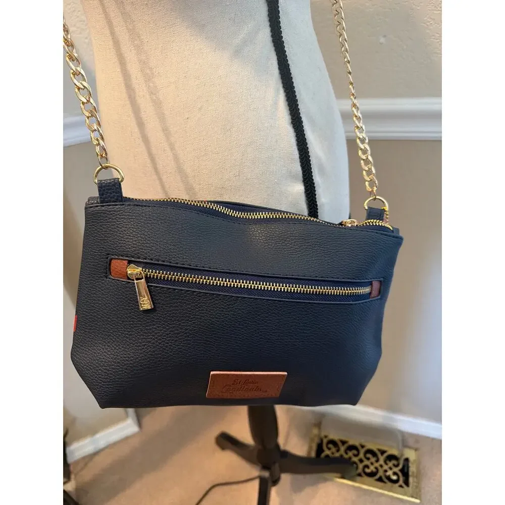 ⭐️ STL Cardinals Blue Leather Crossbody Purse W/ Gold Chain Strap MLB Baseball
